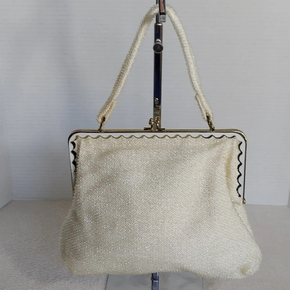 Vintage 50s Lumerd Sparkly White Evening Bag with matching coin purse - Picture 4 of 16